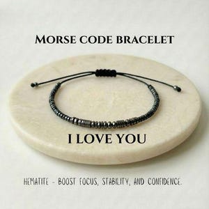 MENS BRACELET Morse code Fathers day gift for Husband, Dad, Brother, Son Custom name bracelet, Hematite bracelet, gift for men boyfriend