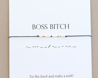 BOSS BITCH Morse Code Bracelet, Pulsera de mejor amigo, Pulsera de amistad, Pulsera Badass Bitch, Pulsera Bestie, Regalo para compañero de escuela