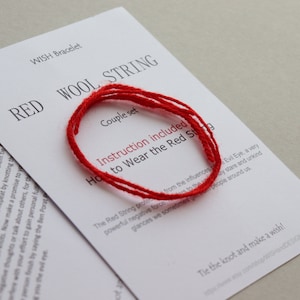 Red WOOL string of Fate bracelet, SET of 2 pc, Long distance bracelet, Protection bracelet, Couple Bracelet, Couple gift, Sheep Wool 100 %