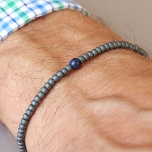 Lapis Lazuli Mens Bracelet, Mens Jewelry, Mens Gift, Beaded Mens bracelet, Gift for Boyfriend, Stretch Mens bracelet, Mens anniversary gift