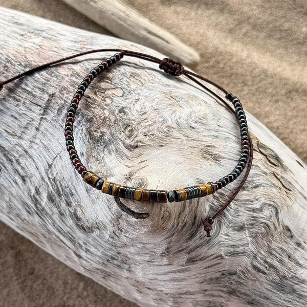 Armband met morsecode van tijgeroog, vriendschapsarmband voor mannen als symbool van kracht en moed.
