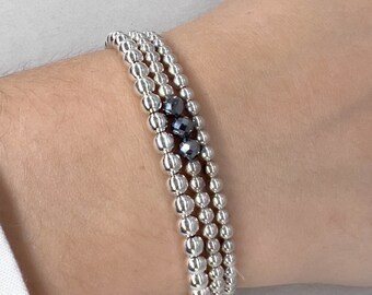 925 Sterling silver Stretch Bracelet gift for women mother, Natural stone sterling silver bracelet, Crystal bracelet