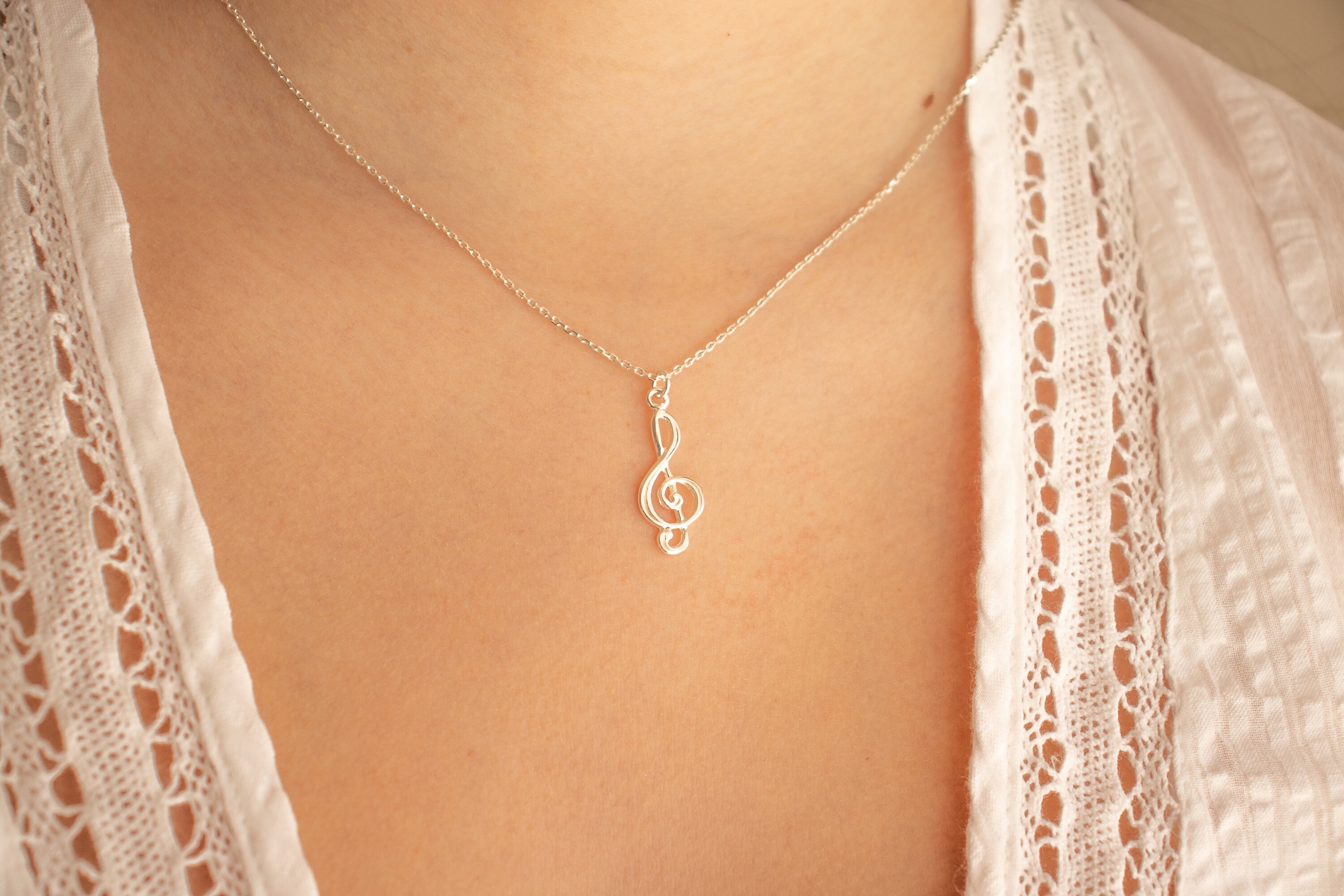 Collana Argento Sterling Chiave Di Violino Set Di Gioielli In