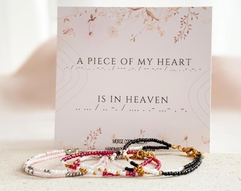 Piece of My Heart is in Heaven Morse Code Bracelet | Memorial Jewelry for Loss of Loved One | Double Strand Remembrance Gift, Non Tarnish