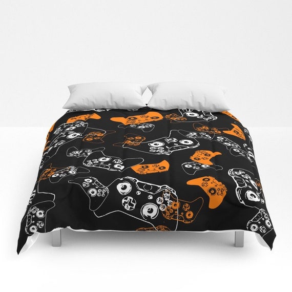 Game Comforter Black Gamer Décor Orange Room Gaming Bedding Gifts Blanket Bedroom