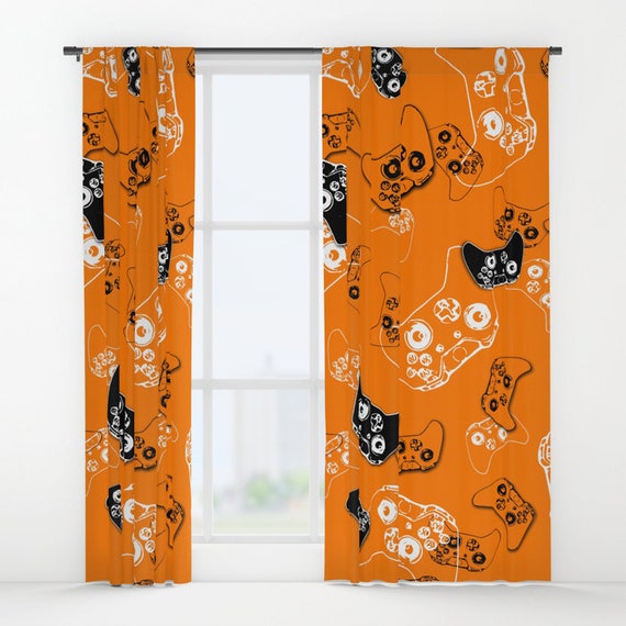 Orange Gamer Curtains Gamer Room Window Curtain Boys Curtains Gamer Gifts Video Game Decor Gaming Decor Gamer Birthday Gift Gamer Geek