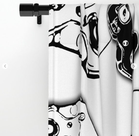 Gamer Curtains Black And White Gamer Room Window Curtain Etsy