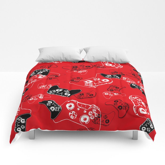 Video Game Comforter Video Game Blanket Red Gamer Room Etsy
