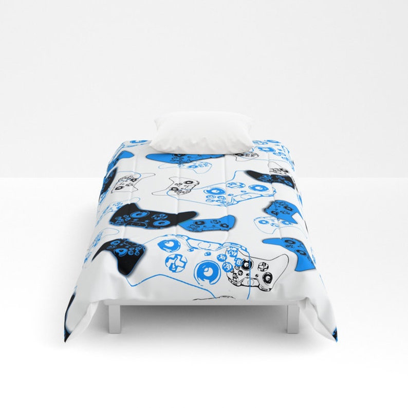 Gamer Comforter Video Game Blanket Gaming Bedding Blue Etsy