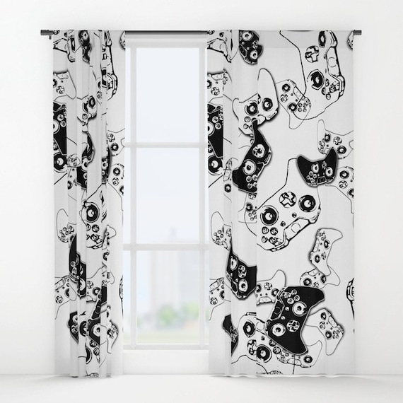 Gamer Curtains Black And White Gamer Room Window Curtain Boys Curtains Girl Gamer Video Game Decor Gaming Decor Gamer Birthday Gift