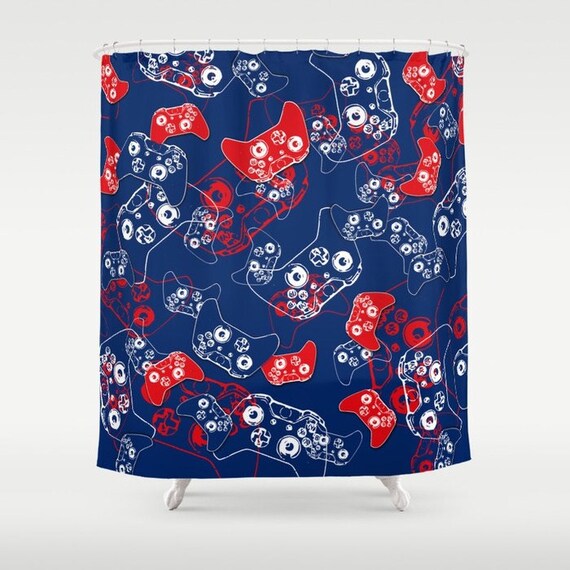Gamer Shower Curtain Red White And Blue Shower Curtain Gamer Etsy