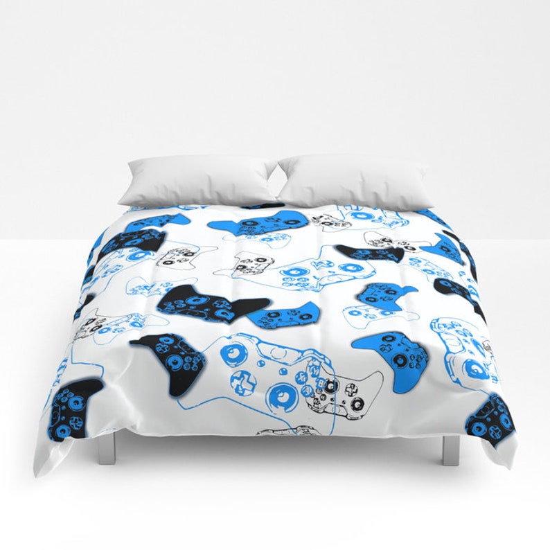 Gamer Comforter Video Game Blanket Gaming Bedding Blue Etsy