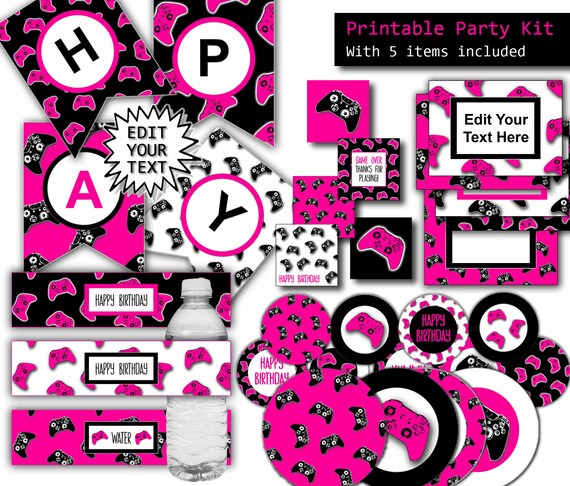 Printable Girl Gamer Party Decorations Editable Banner Etsy