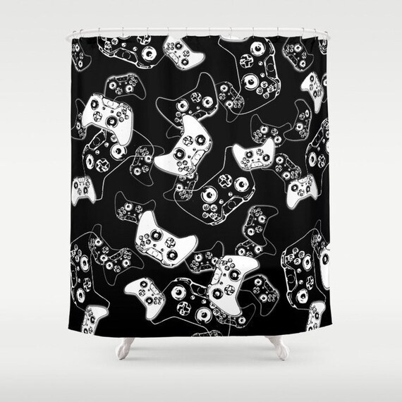 Gamer Shower Curtain Black And White Gamer Room Bath Curtain Etsy
