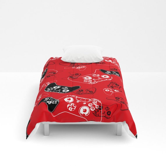 Video Game Comforter Video Game Blanket Red Gamer Room Etsy