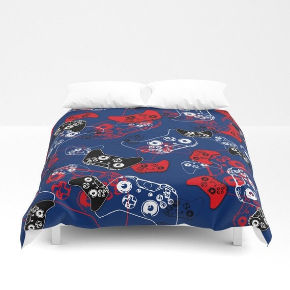 Red White And Blue Duvet Cover Gamer Bedding American Video Etsy