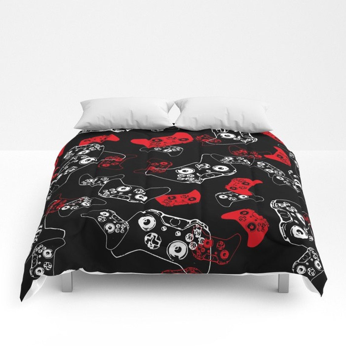 Video Game Comforter Black Gamer Décor Red Gamer Room Etsy