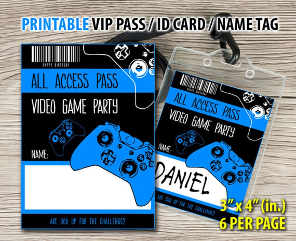 Printable Gamer VIP Pass Video Game Party VIP Pass Gamer Etsy