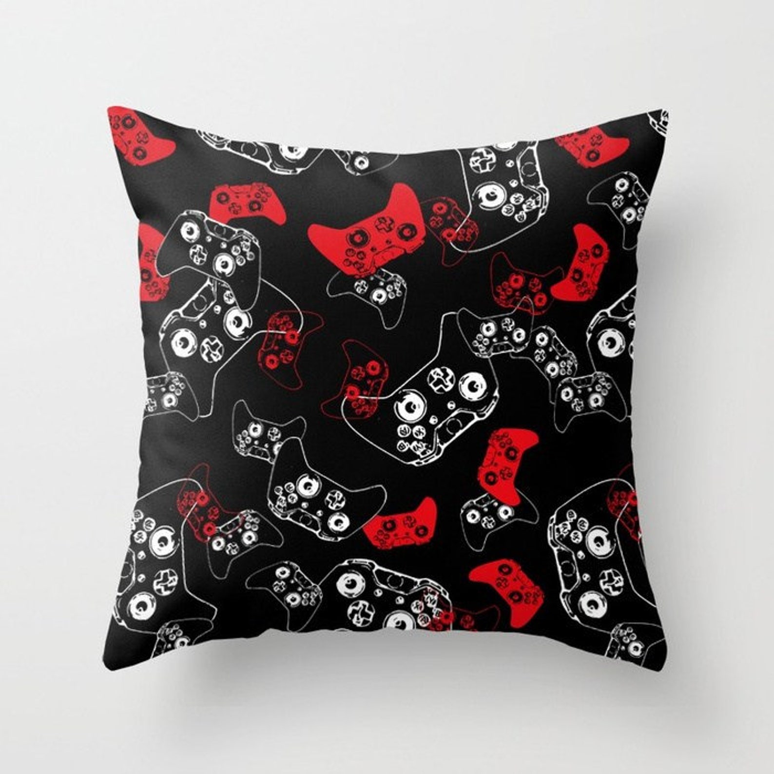 Red Black Gamer Pillow with Insert Video Game Pillow Gaming Etsy