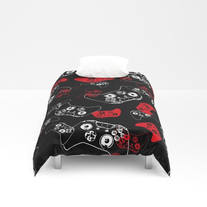 Red Gamer Room Video Game Duvet Cover Black Gamer Bedding Etsy