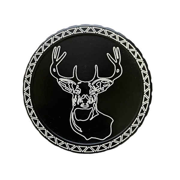 snuff can lids, tobacco can, engraved, custom, Diplidz™, Deer Mount with Text