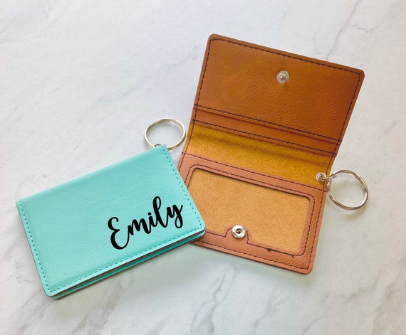 Keychain ID Holder Wallet - PERSONALIZED - Leather Keychain ID Holder Wallet - PERSONALIZED - Leather
