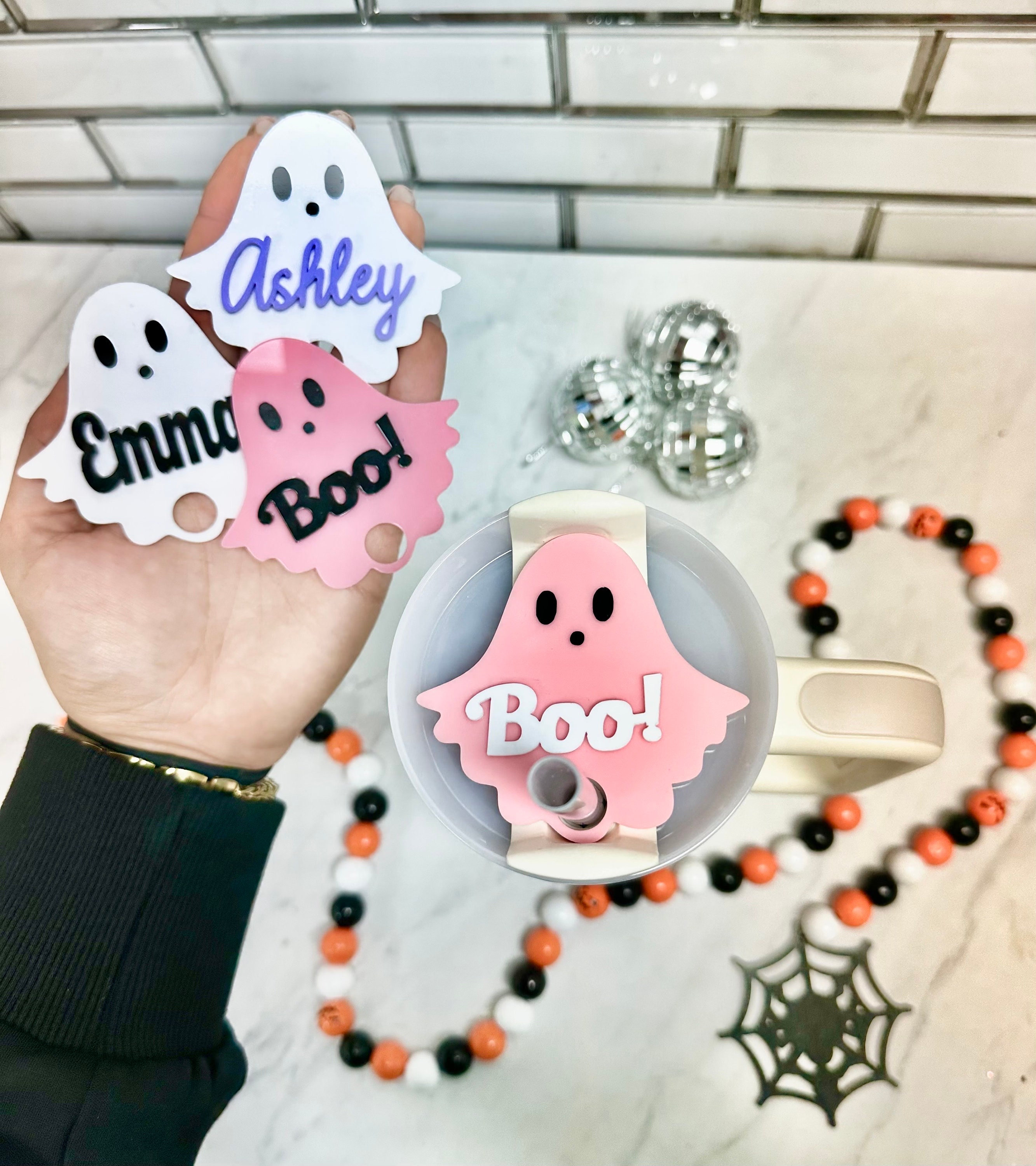Stanley Tumbler Accessories Halloween - Ghost Tumbler Custom Name Tag –  Festive Gal