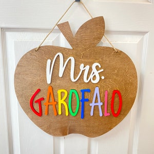 Apple Wooden Door Hanger Rainbow Name | Back to school | Teacher gift | Classroom Decor| Teacher Apple Sign| Teacher Apple Door Hanger