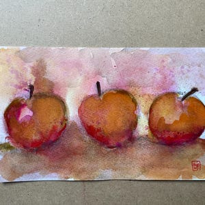 Mele, originali dipinte a mano su carta, acquerello, pittura di frutta, arte murale, ideale per decorare la cucina