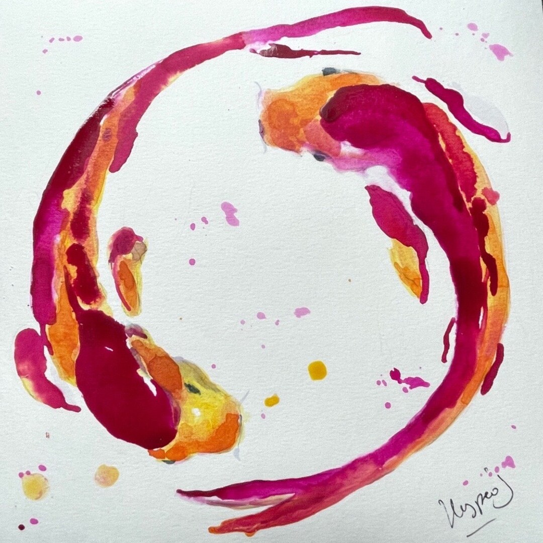 Koi Carp Japanese Fish. Inks and Watercolor on Paper. Etsy