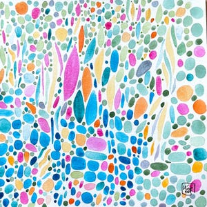 Un giardino primaverile, dipinto meditativo su carta pregiata, serie bolle, acquerello originale dipinto a mano, direttamente dall'artista, decorazione murale
