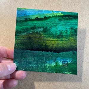 Imaginary landscape. Abstract miniature, original hand-painted watercolor, direct from the artist, wall art painting