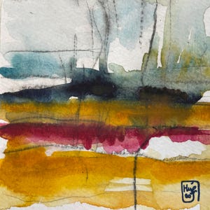 Mini watercolor abstract landscape - Hand painted, direct from artist, wall art painting