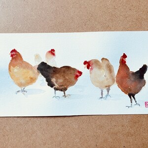 Die hübschen Hühner, original handgemaltes Aquarell, für Küchendekoration, Wandkunst, direkter Künstler
