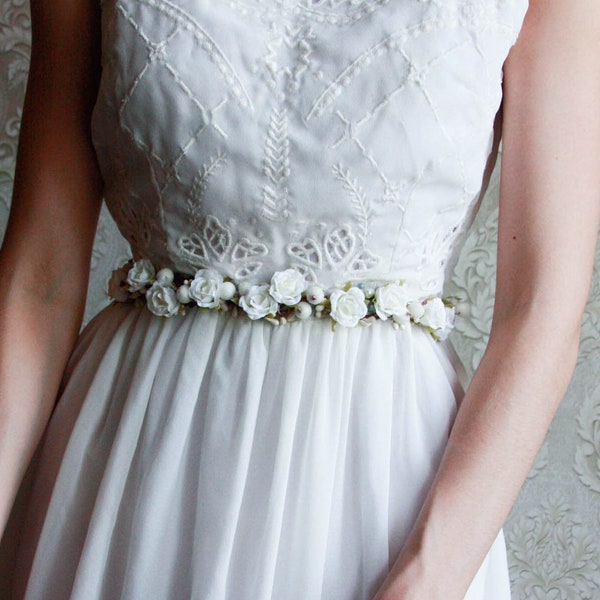 Wedding Flower Belt, Bridal Belts, Sash Belt, Wedding Dress Belts, Ivory Flower Belt, Flower Sash, Flower Sash Belt, Flower girl Accessory