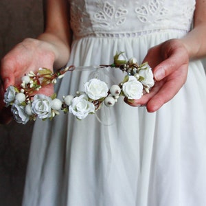 Flower Girl Crown, Flower Crown Wedding, Flower Girl Headband, Flower Girl Headpiece, Ivory Flower Crown, Bride Flower Crown, Flower  Halo