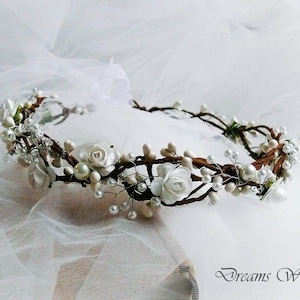 Flower Girl Crown, Floral Headband, Wedding Flower Crown, Bridal Halo Headpiece, Bridal Hair Piece, Floral Tiara, White Flower Crown, Wreath