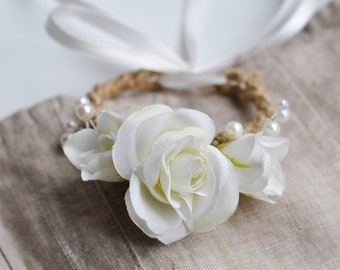 Wrist Corsage, Wrist Corsage for Wedding, Flower Wrist Bracelet, Ivory Wedding Corsage, Mother of the Bride Wrist Corsage Flower Girl