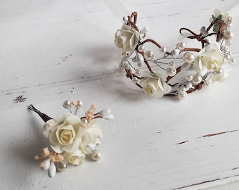 Corsage Bracelet, Wrist Corsage for Homecoming, Wrist Corsage Bracelet, Boutonniere for Man, Flower Ivory Boutonniere, Corsage Boutonniere