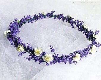 Flower Crown Weddding, Flower Girl Crown, Lavender Flower Crown, Lavender Head Wreath, Flower Girl Headpiece, Headband Lavender, Boho Crown