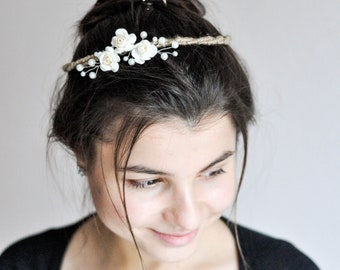 Flower Crown Flower Girl, flower girl Crown Wedding, Flower Girl Hair Babys Breath, Flower Headband, Halo Flower Girl, Flower HeadPiece