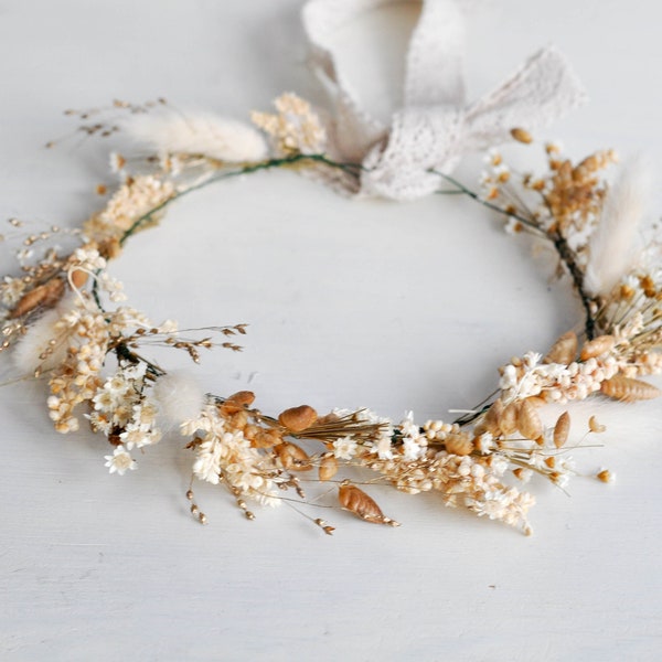 Flower Girl Flower Crown, Ivory Flower Girl Crown, Boho Flower Crown, Rustic Flower Girl Head Piece, Baby Breath Flower Crown, Headband