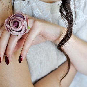 Blush Pink Flower Ring, Bridesmaid Gift, Wedding Flower Ring, Floral Jewelry, Rose Flower Ring, Large Rose Ring, Romantic Gift for Her