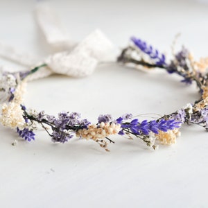 Purple Flower Crown, Lavender Flower Crown, Flower Girl Headband, Ivory Flower Girl Crown, Wedding Flower Crown, Baby’s Breath Flower Crown