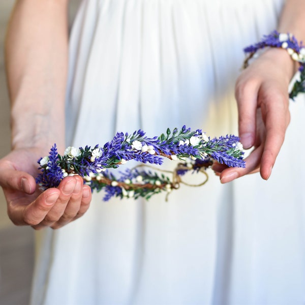 Lavender Flower Crown, Flower Crown Wedding, Flower Girl Headpiece, Flower Girl Headband, Bride Flower Crown, Violet Flower Crown, Hair Vine