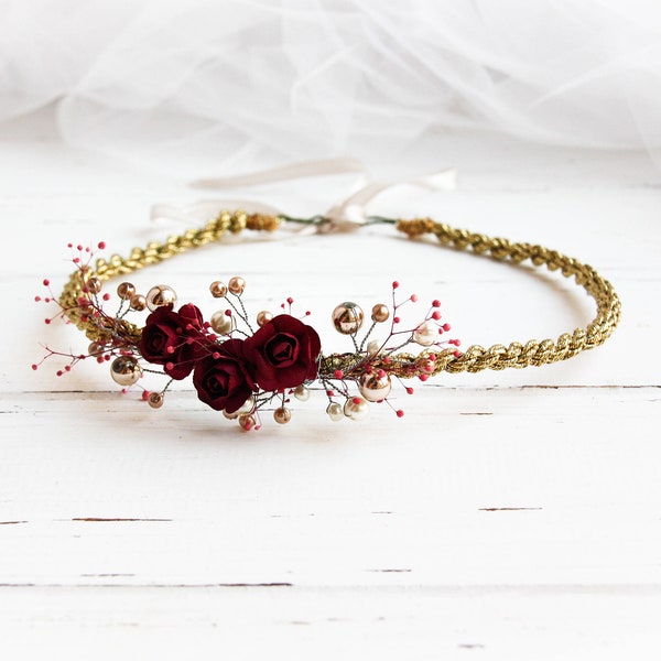 Flower Girl Crown, Flower Girl Headband, Flower Crown Wedding, Flower Girl Headpiece, Burgundy Flower Girl Tiara, Flower Girl Accessories