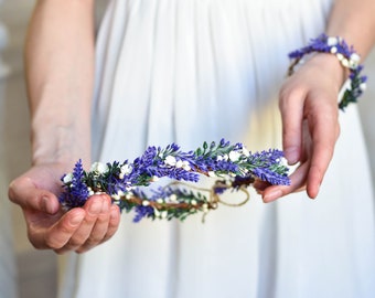 Couronne de fleurs de lavande, Couronne de fleurs Mariage, Coiffe de fille de fleur, Bandeau de fille de fleur, Couronne de fleur de mariée, Couronne de fleur de violette, Vigne de cheveux