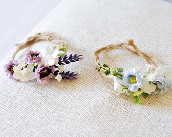 Corsage Bracelet, Wrist Corsage, Lavender Flower Corsage, Blue Flower Bracelet, Flower Hand Bracelet, Flower Girl Corsage, Corsage Armband