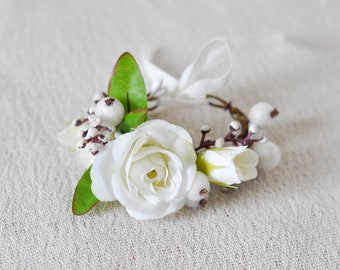 Corsage, Rustic Corsage, Corsage Wedding, Flower Wrist Corsage Homecoming, Wrist Corsage, Wrist Corsage Bridesmaid, Flower Ivory Corsage