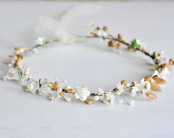 Flower Girl Crown, Wedding Flower Crown, Ivory Flower Wreath, Flower Girl Headpiece, Babys Breath Flower Crown, Natural Flower Crown,